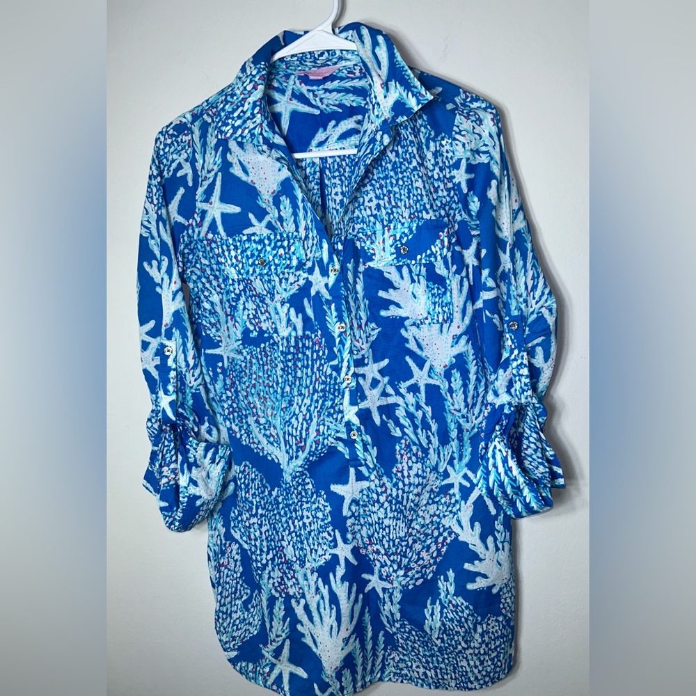 LILLY PULITZER tunic Captiva Pullover Beach Cover Star Fish/Coral reef W…